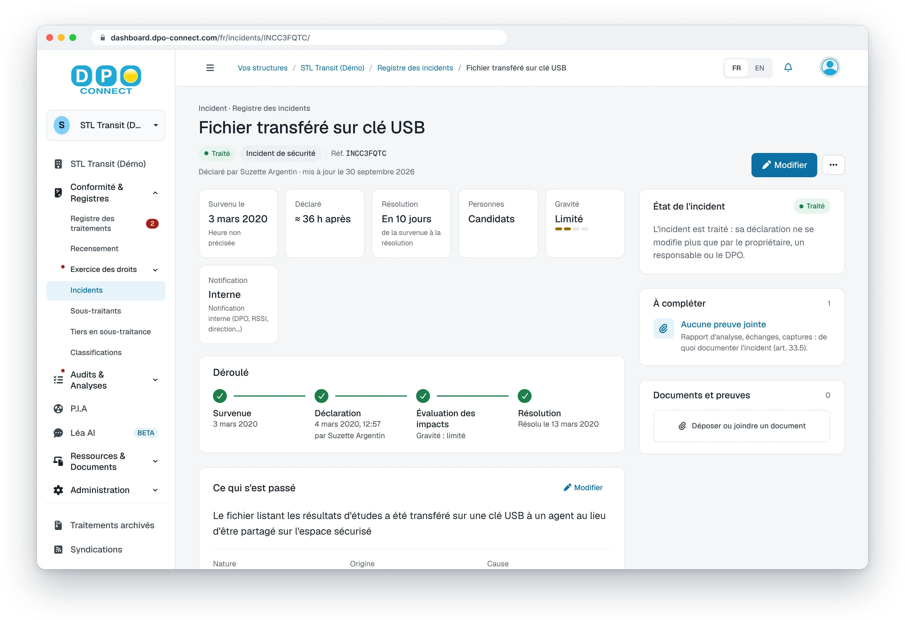 Déroulé d’une fiche incident de violation de données