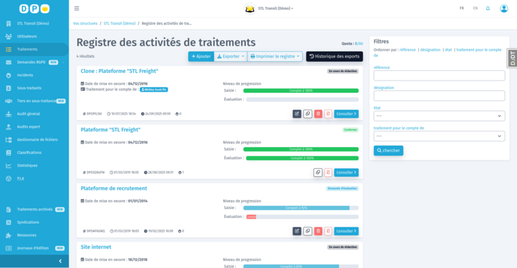 Gestion des traitements DPO Connect