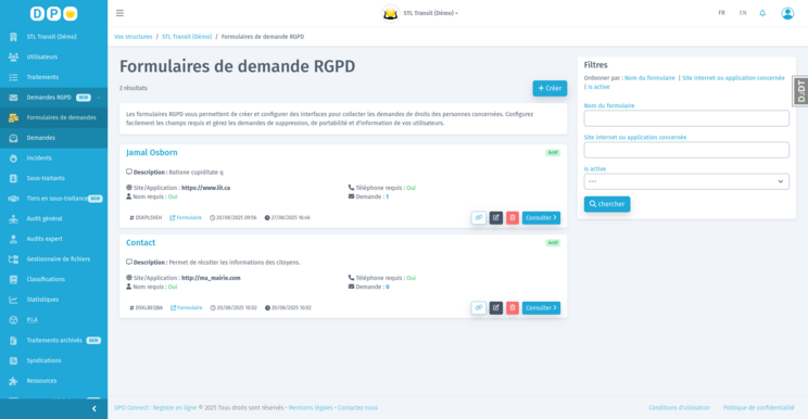 Formulaires de collecte DPO Connect